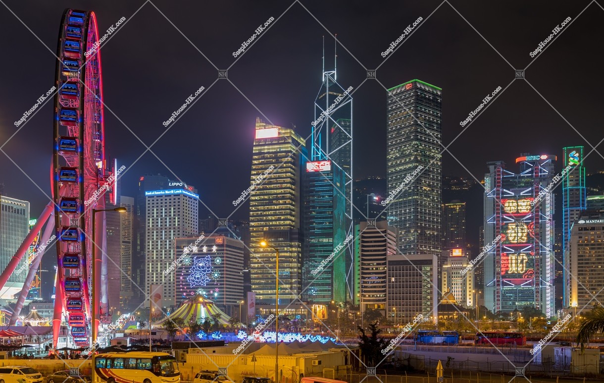 Chines new year night view, Group of buildings in the central business districts, (Light up of "恭喜發財"), No.3