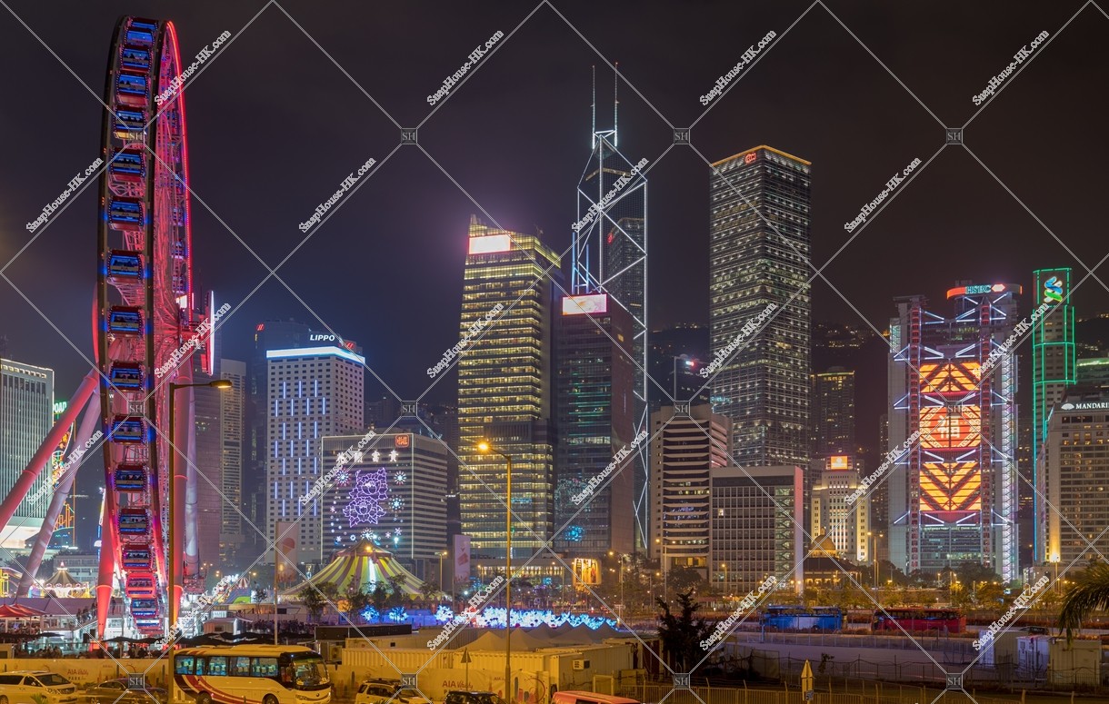 Chines new year night view, Group of buildings in the central business districts, (Light up of "福"), No.3