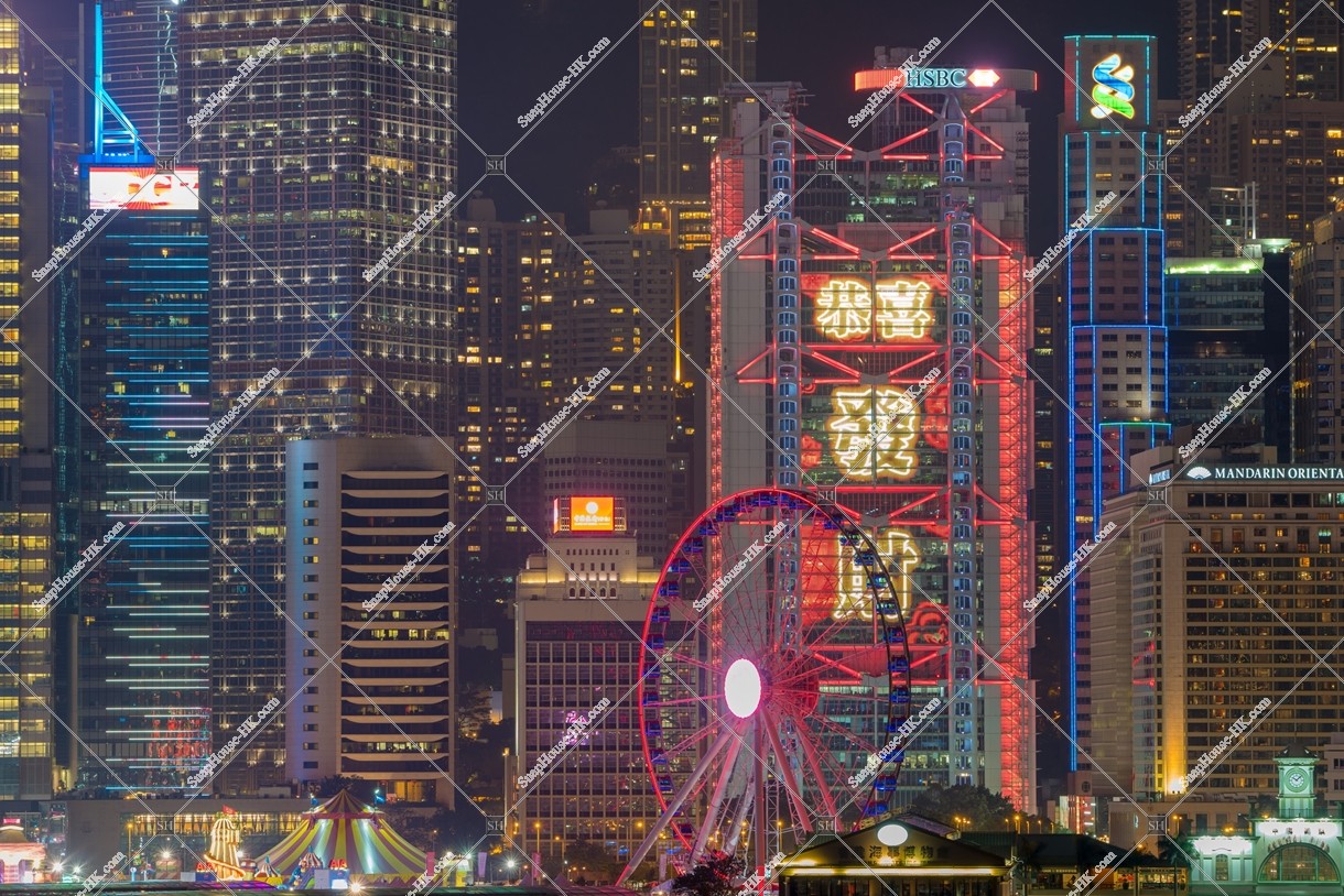 Chines new year night view, Group of buildings in the central business districts, (Light up of "恭喜發財"), No.4