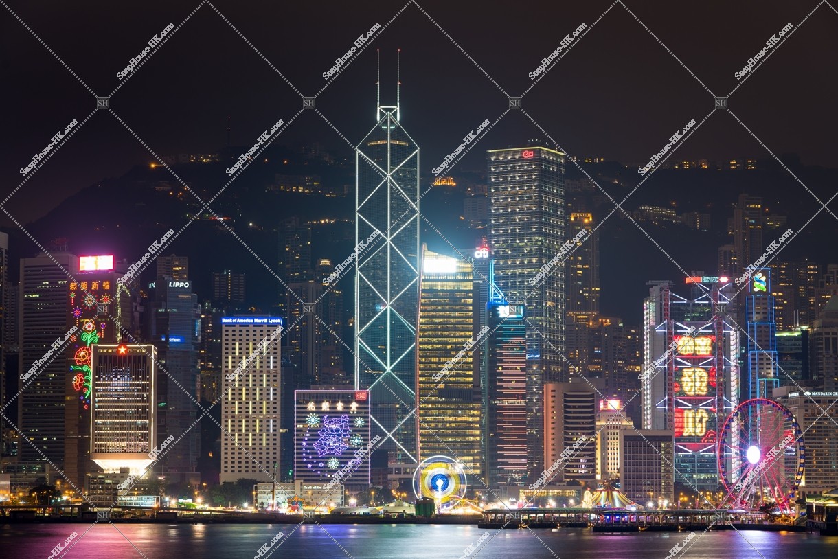 Chines new year night view, Group of buildings in the central business districts, (Light up of "恭喜發財"), No.5