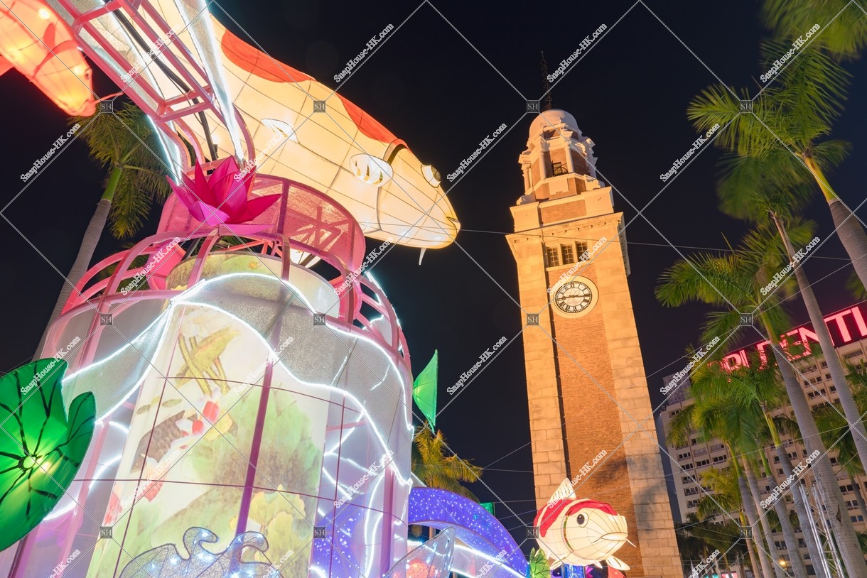 Clock Tower with Chinese New Year's greeting object, Tsim Sha Teui