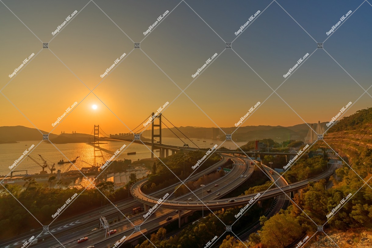 Sunset view of Tsing Ma Bridge and Interchange, No.1