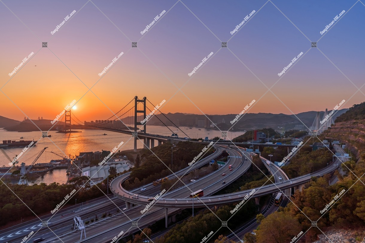Sunset view of Tsing Ma Bridge and Interchange, No.2