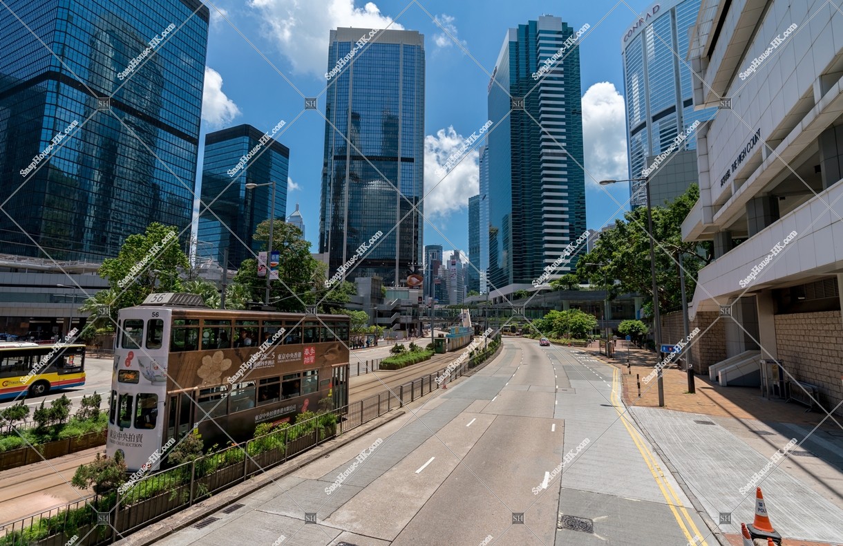 View of skyscrapers at Admiralty with Hong Kong Tramway