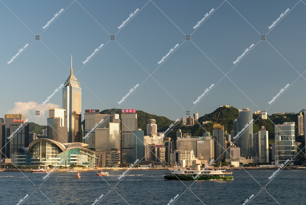 Evening scene of Wan Chai with Star Ferry