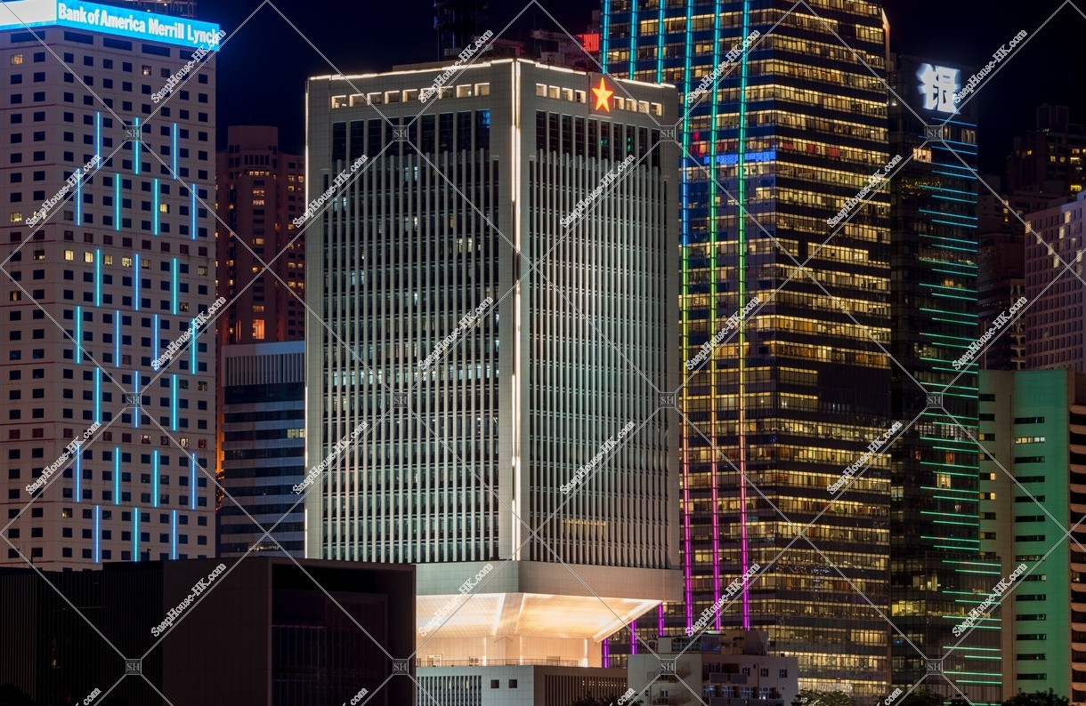 Night view of high-rise buildings at Central, No.4