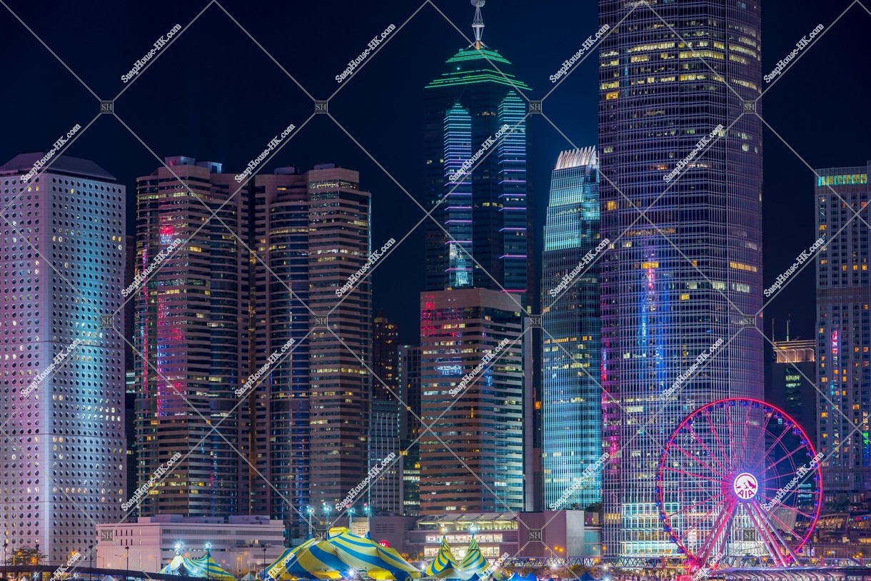 Night view of high-rise buildings at Central, No.6