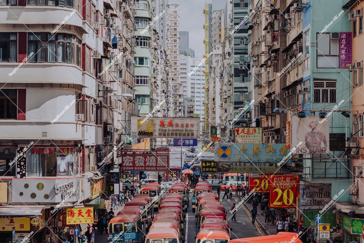 View of signboards and minibus, Mong Kok, No.1