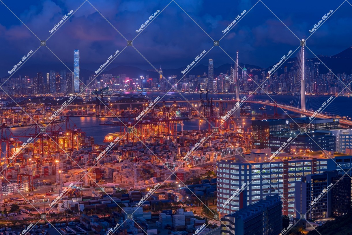 Night view of Kwai Tsing Container Terminal, West Kowloon and Hong Kong Island, No.1