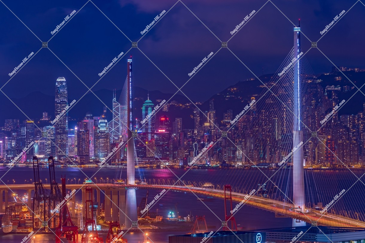 Night view of Kwai Tsing Container Terminal and Hong Kong Island, No.1