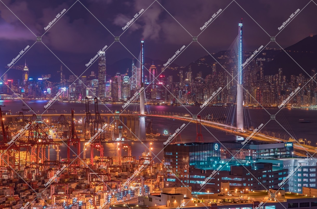 Night view of Kwai Tsing Container Terminal and Hong Kong Island, No.2