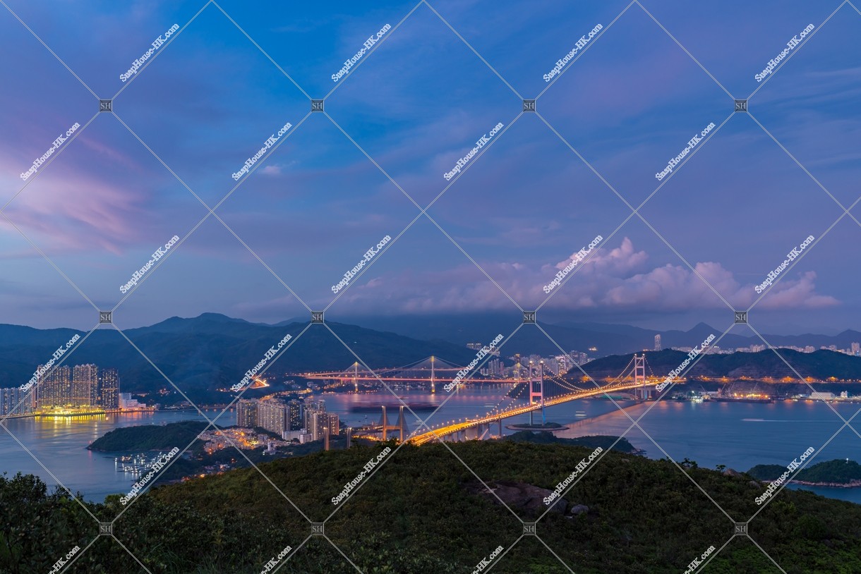 Sunset View of Tsing Ma Bridge and Ting Kau Bridge, No.3
