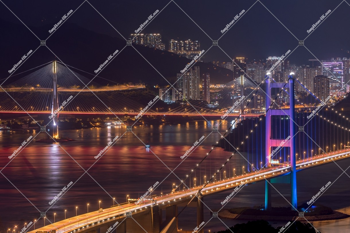 Night view of Tsing Ma Bridge and Ting Kau Bridge, No.1
