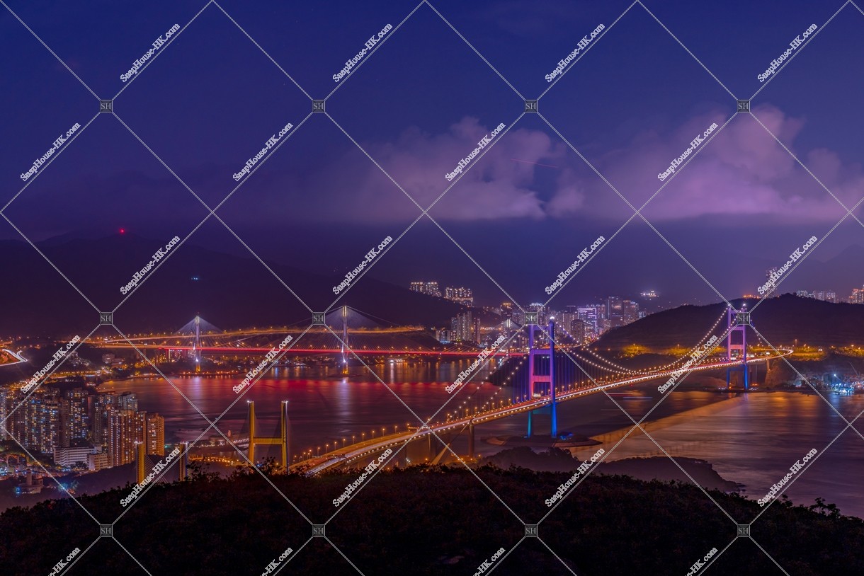 Night view of Tsing Ma Bridge and Ting Kau Bridge, No.2