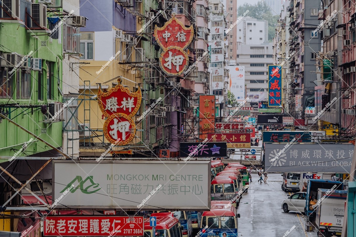 View of signboards and minibus, Mong Kok, No.14