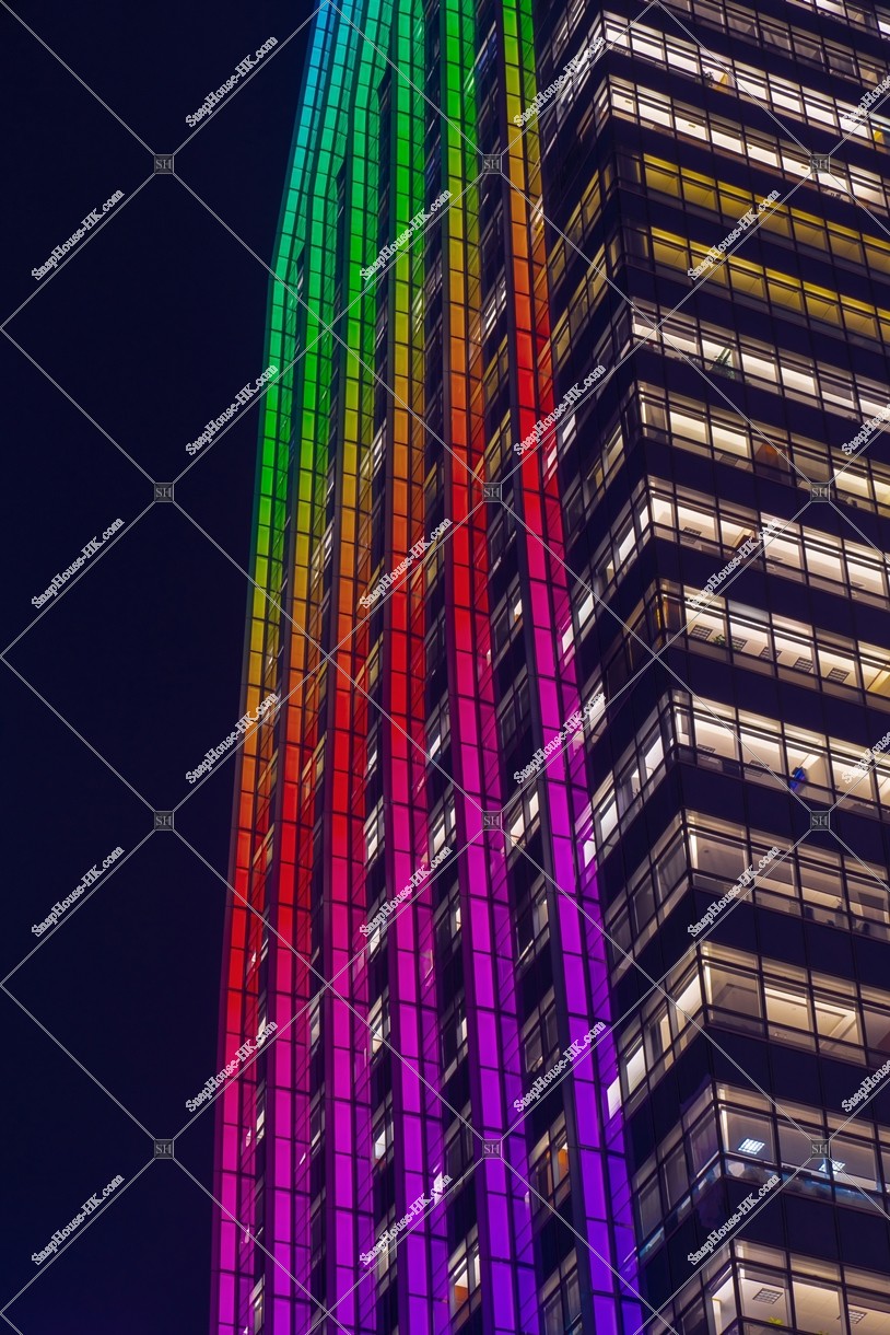 Night view of light up AIA Central in Central