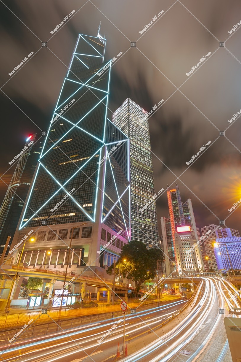 Night view of Bank of China Tower in Central