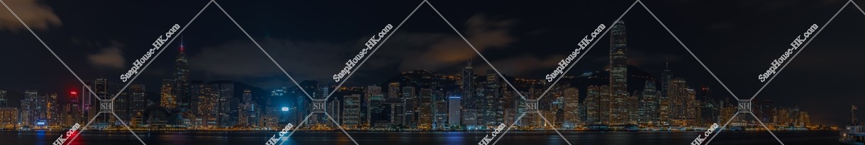 Panoramatic night view of the high-rise buildings of Hong Kong Island from Tsim Sha Tsui , No.2