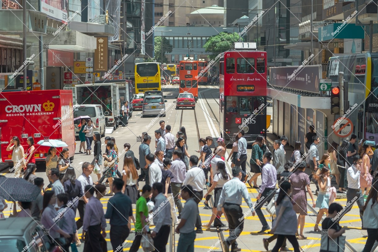 People across the road at Des Voeux Road Central, Central