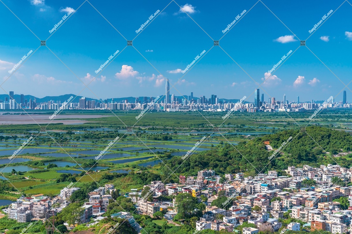 View of ponds at Fung Lok Wai, and Shenzhen, No.2