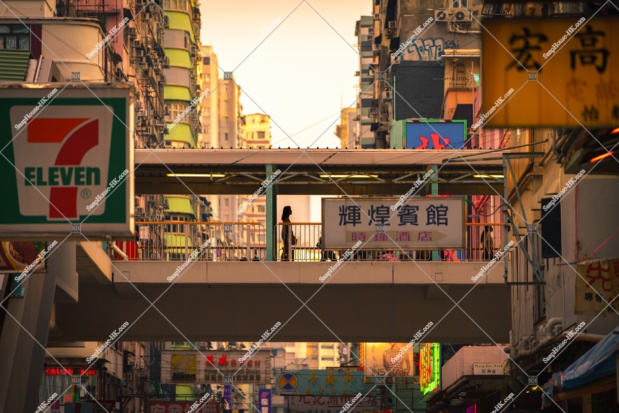 Footbridge in the evening, Mong Kok