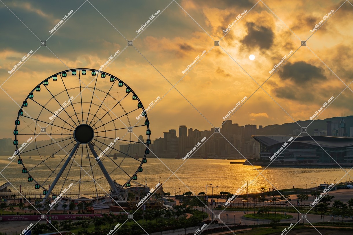 Sunrise scenery with The Hong Kong Observation Wheel, Central, No.2
