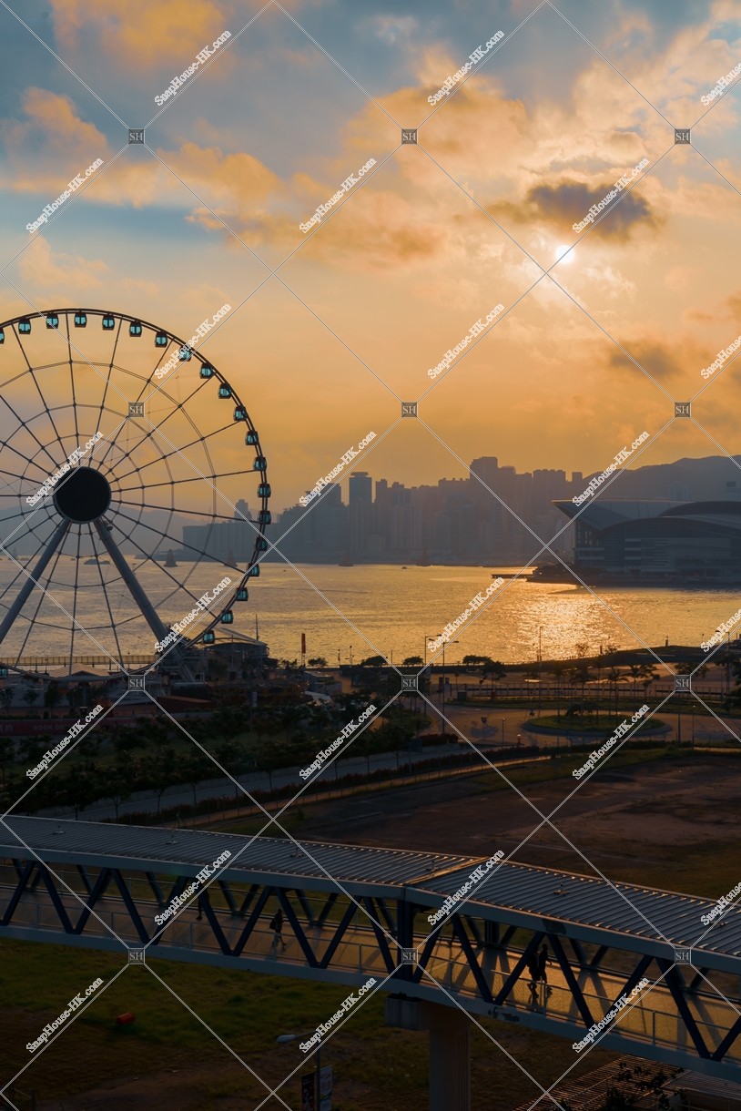 Sunrise scenery with The Hong Kong Observation Wheel, Central, No.3