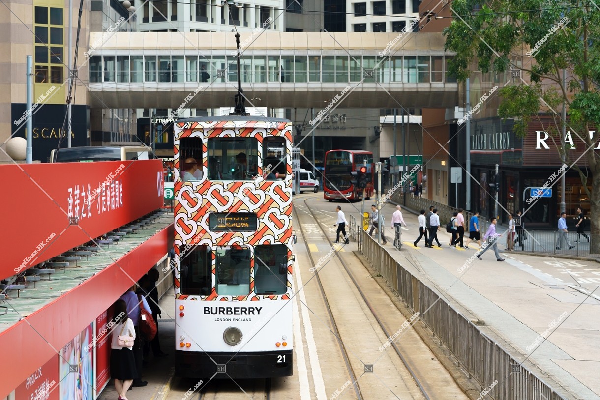 Hong Kong Tramway stopping at station, Central   No.2