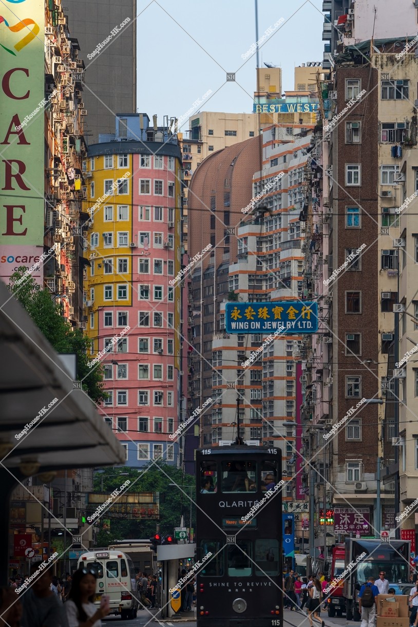 Street view of Wan Chai with Hong Kong Tramway, No.3