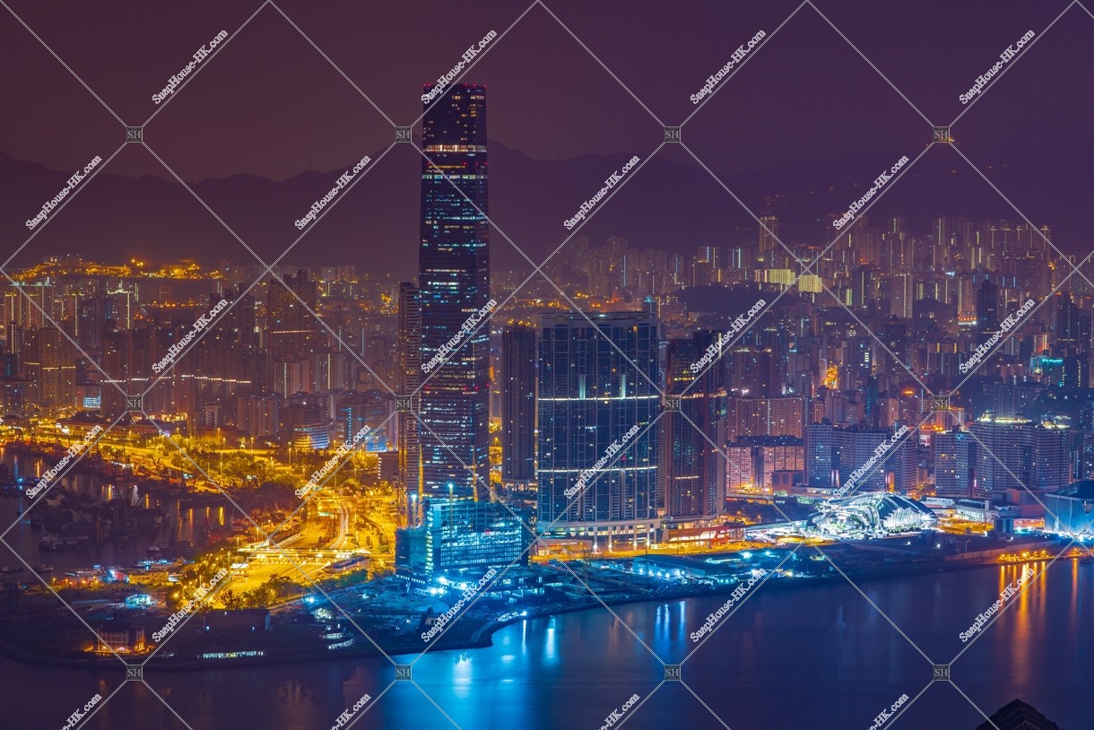 Midnight view of West Kowloon from The Peak, No.1