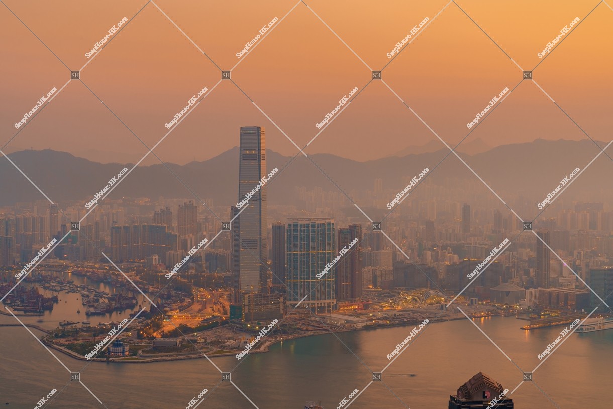 View of West Kowloon at dawn from The Peak