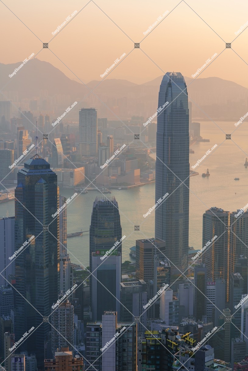 Morning view of Central at dawn from The Peak