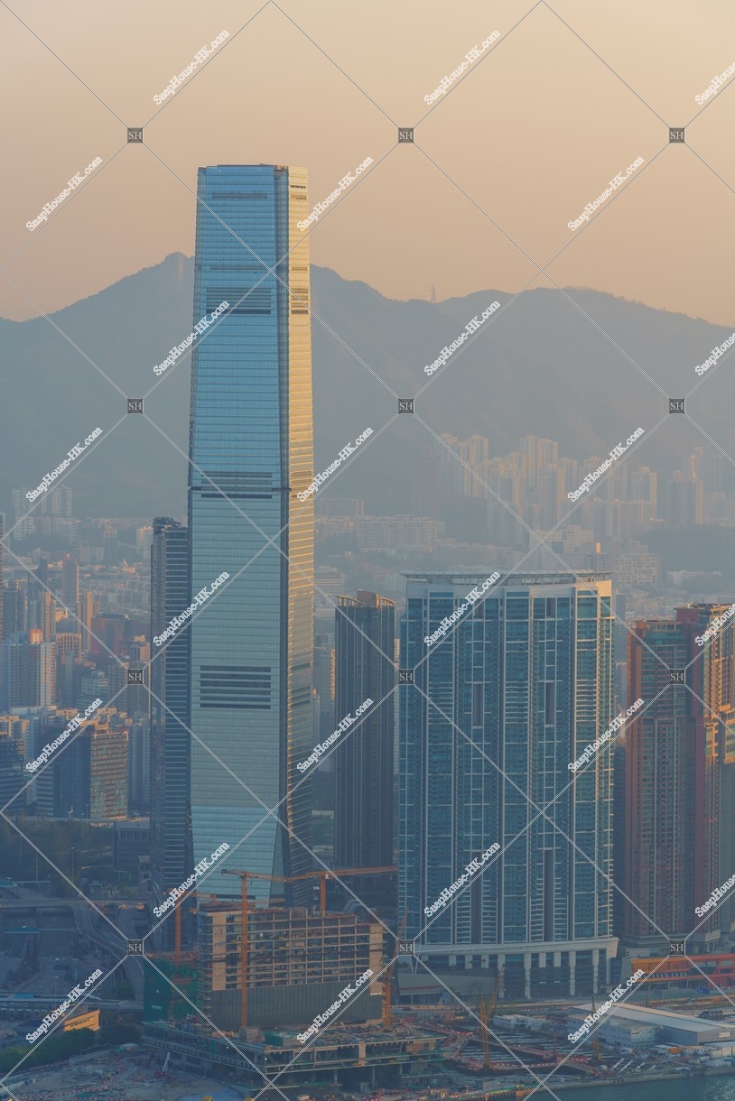 Morning view of West Kowloon at dawn from The Peak