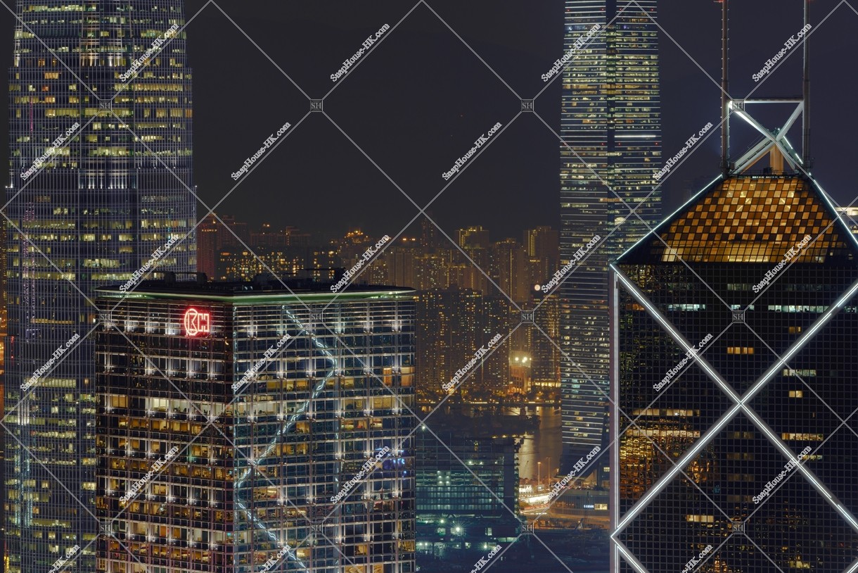 Night view of the high-rise buildings at Central and West Kowloon, No.3