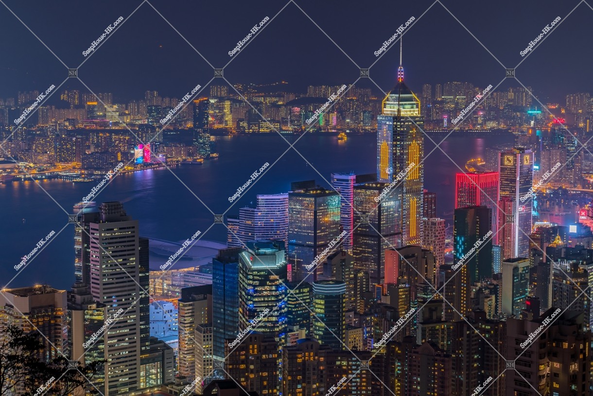 Night view of the high-rise buildings at Wan Chai and Victoria Harbour, No.1