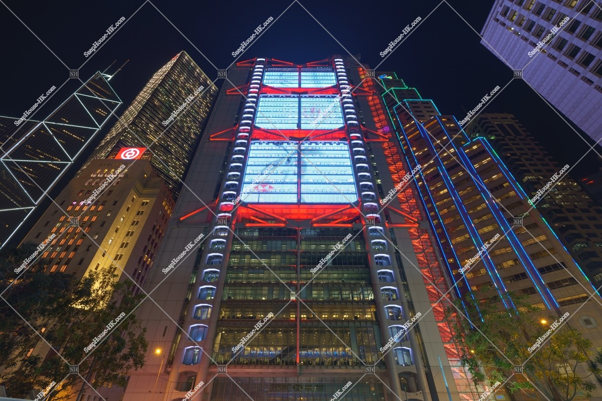 Ngiht view of  the Financial high-rise buildings at Central
