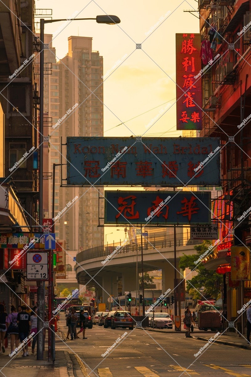 Evening view of Kansu Street at Yau Ma Tei