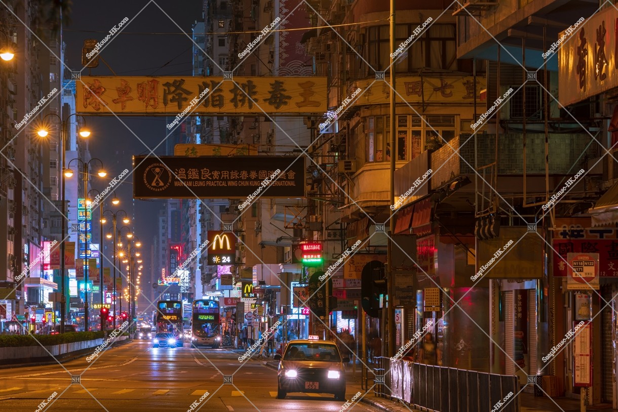 Night street view of Nathan Road at Yau Ma Tei, No.3