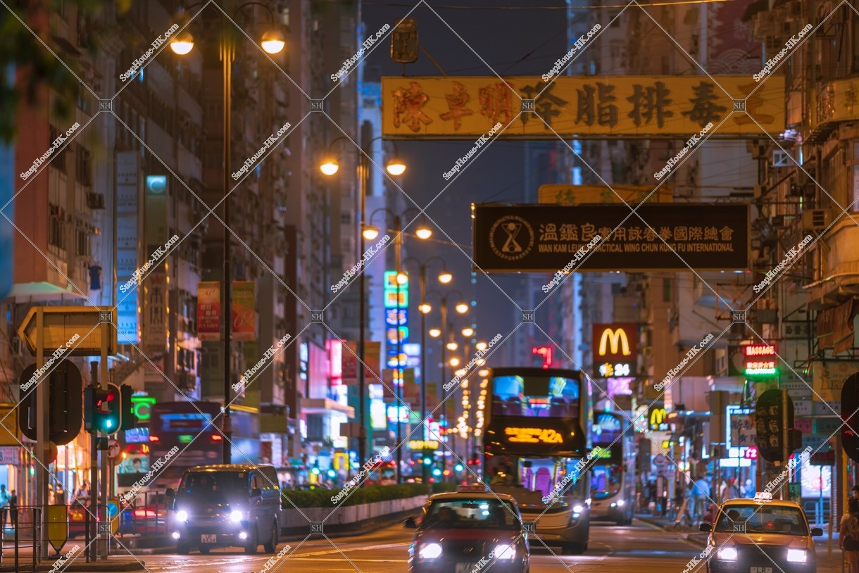 Night street view of Nathan Road at Yau Ma Tei, No.4
