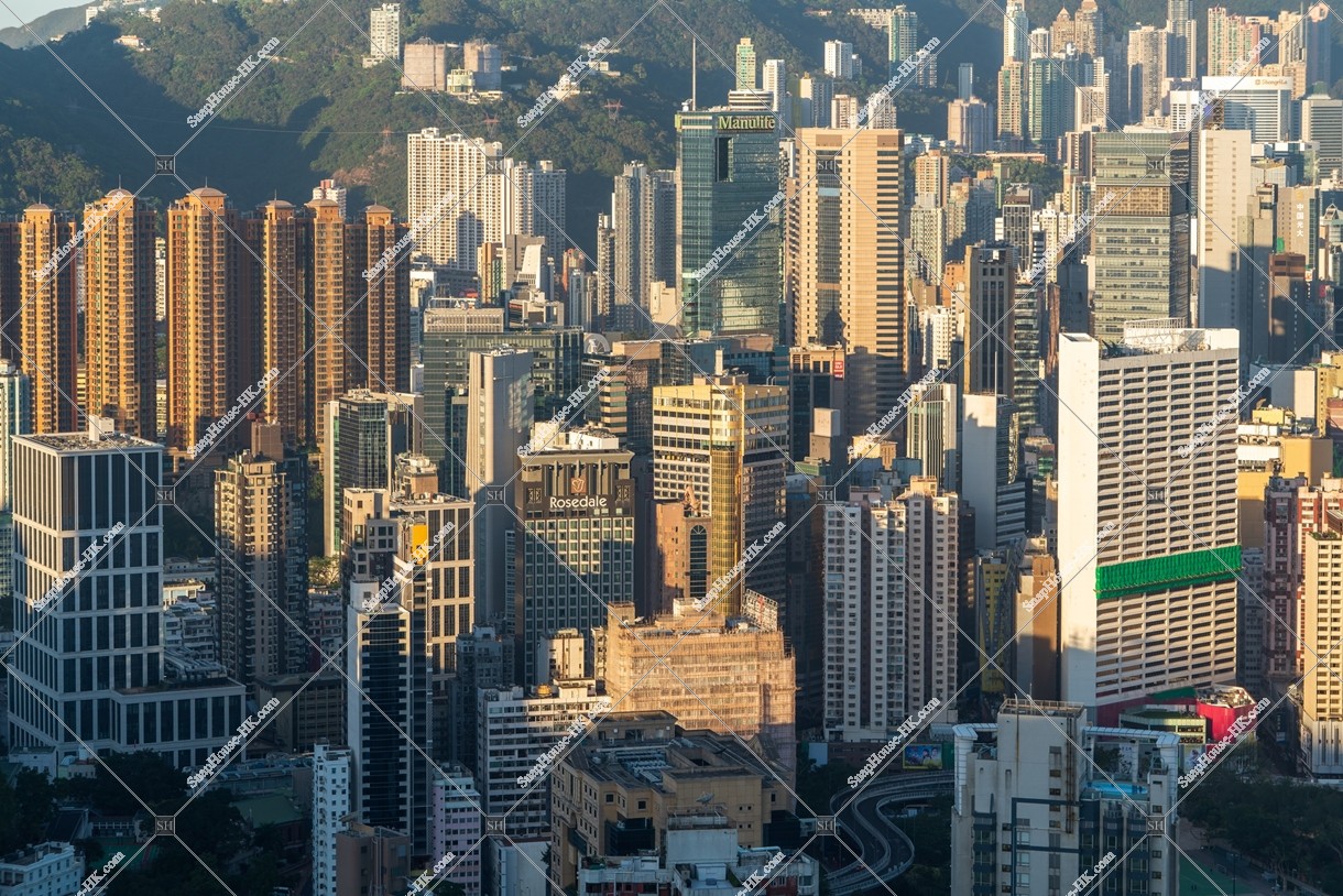View of high-rise buildings at Causeway Bay in the morning