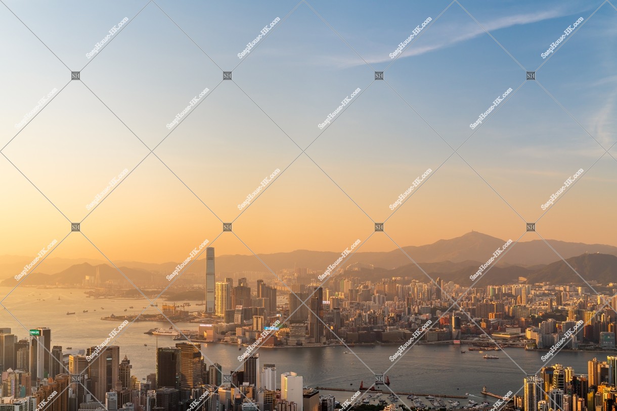 Skyline view of Kowloon Peninsula in the evening, No.1
