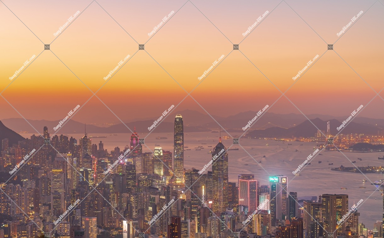 Skyline view from Central to Wan Chai, Hong Kong Island at dusk, No.1