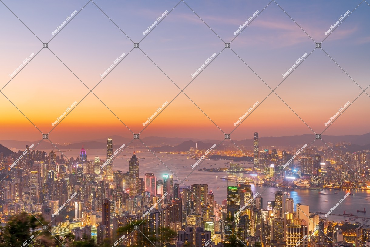 Skyline view of Hong Kong Island and Kowloon Peninsula at dusk, No.3