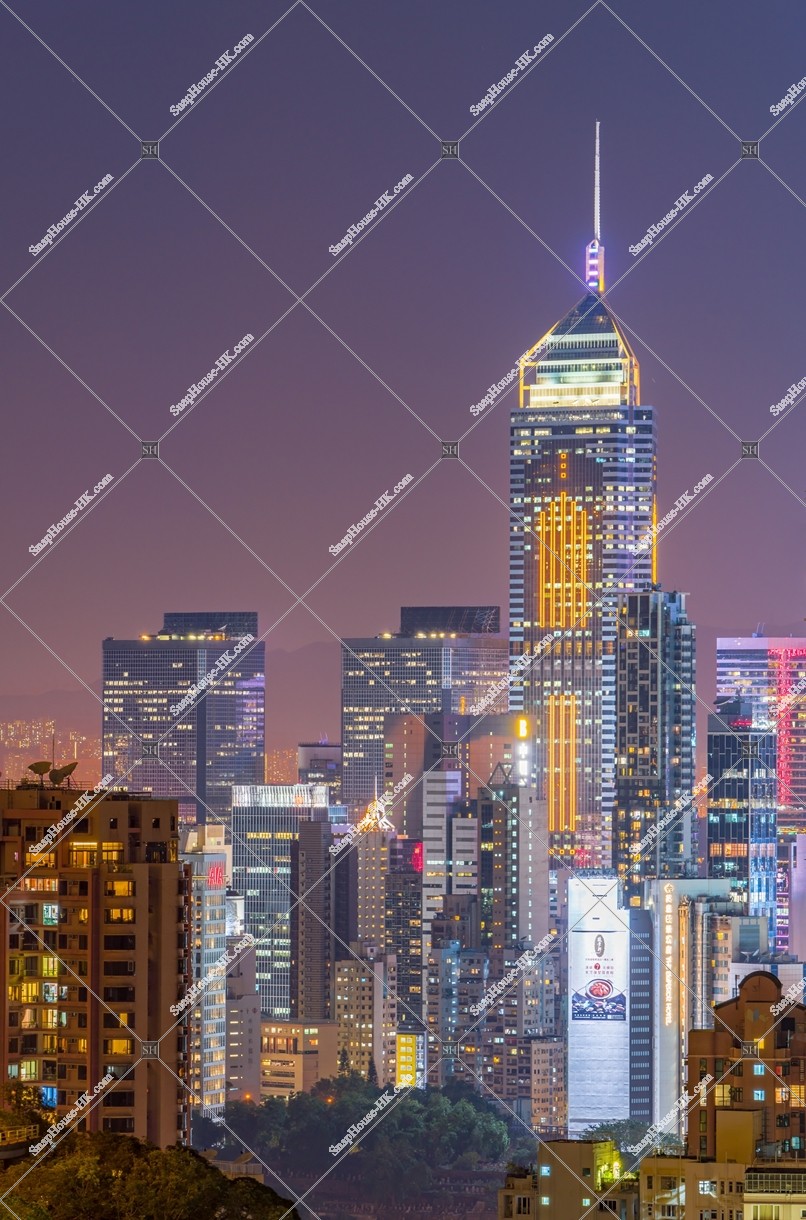 Night view of the high-rise buildings at Wan Chai