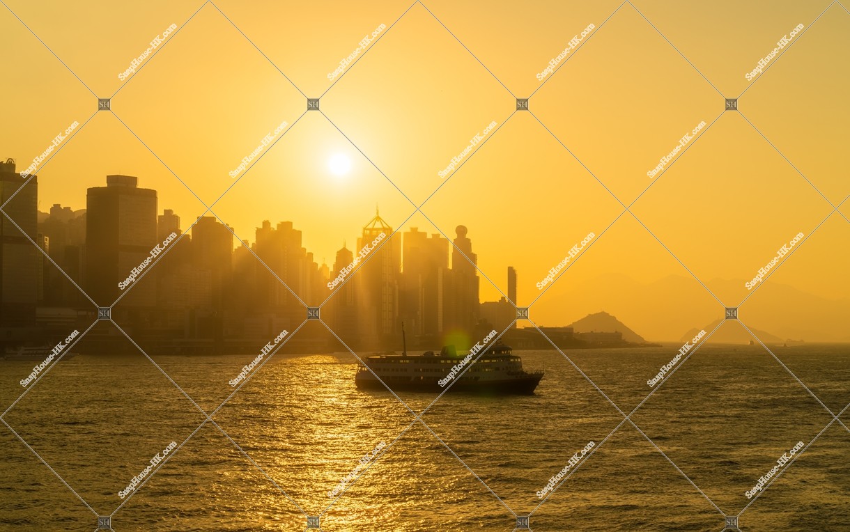 the setting sun and high-rise buildings at Hong Kong Island, No.1