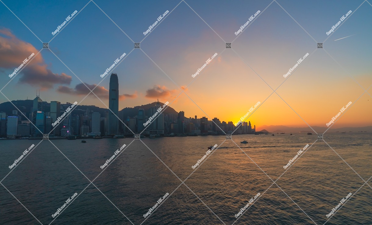View of high-rise buildings at Hong Kong Island at sunset time, No.5