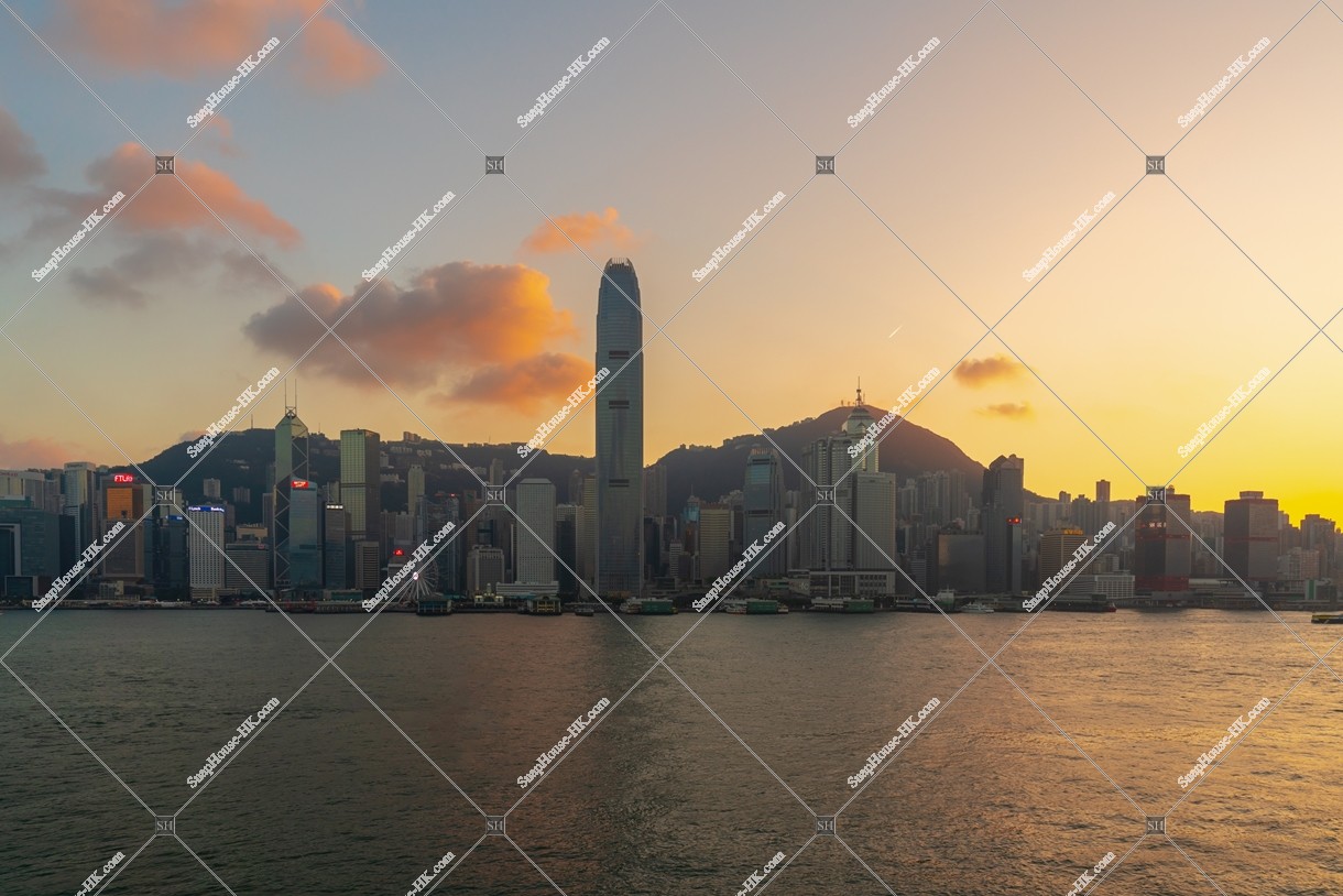 View of High-rise buildings at Central at sunset time, No.2