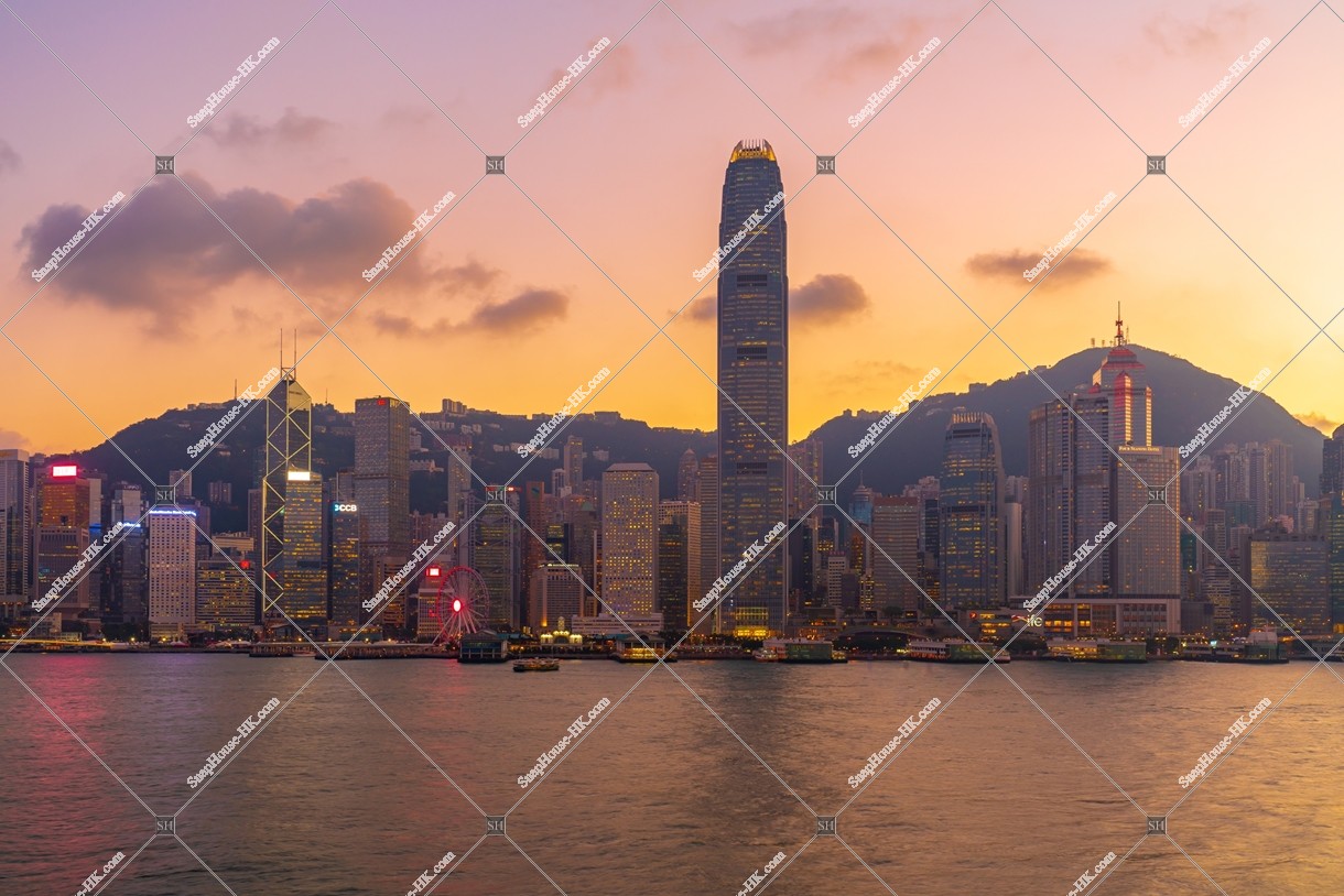 View of High-rise buildings at Central at sunset time, No.5