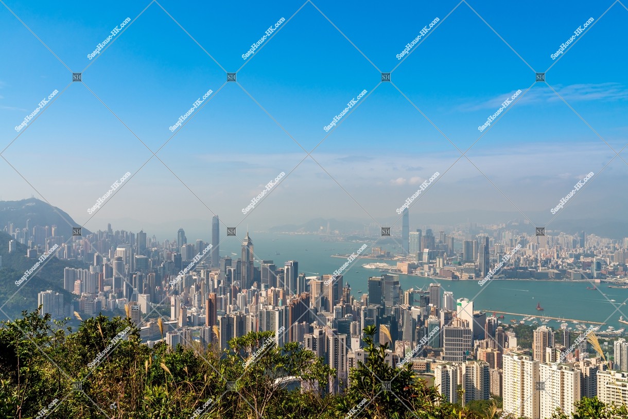 Skyline view of Hong Kong Island and Kowloon Peninsula in the evening, No.8