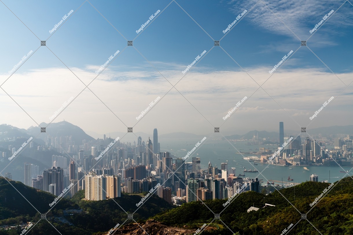 Skyline view of Hong Kong Island and Kowloon Peninsula in the evening, No.9